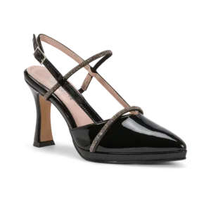 Ametista, slingback da cerimonia in vernice nero, fatta a mano a Trani