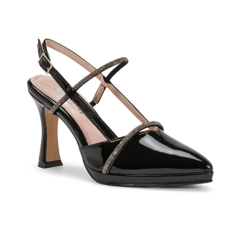 Ametista, slingback da cerimonia in vernice nero, fatta a mano a Trani