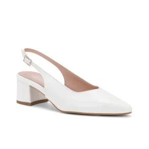 Armonia, slingback da sposa in ecopelle liscia bianco, fatta a mano a Trani