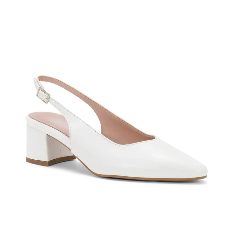 Armonia, slingback da sposa in ecopelle liscia bianco, fatta a mano a Trani