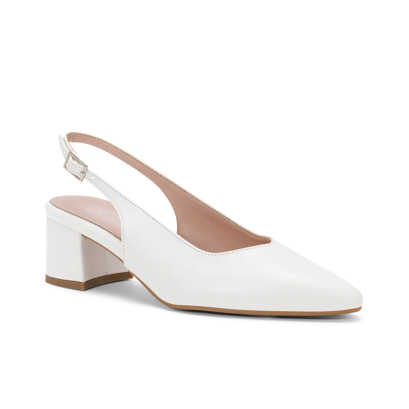 Armonia, slingback da sposa in ecopelle liscia bianco, fatta a mano a Trani