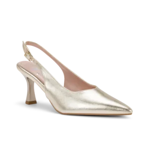 Azalea, slingback da cerimonia in laminato platino, fatta a mano a Trani