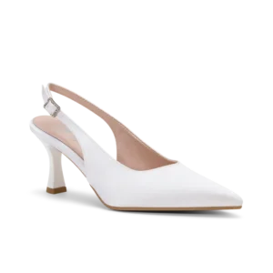Azalea Sposa, slingback da sposa in raso bianco, fatta a mano a Trani