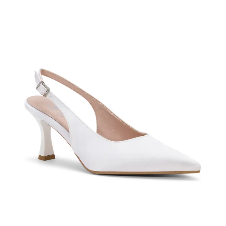 Azalea Sposa, slingback da sposa in raso bianco, fatta a mano a Trani