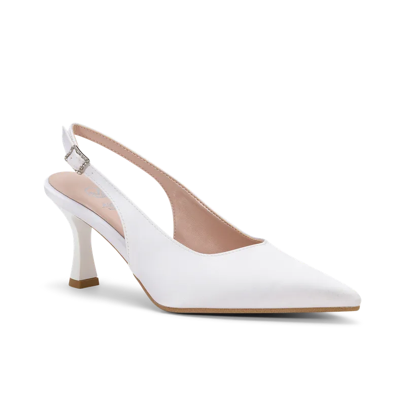 Azalea Sposa, slingback da sposa in raso bianco, fatta a mano a Trani