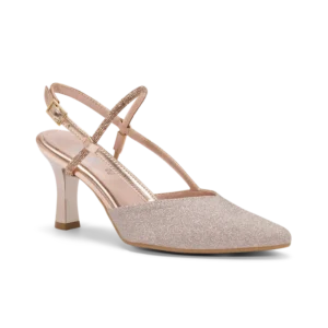 Calendula, slingback da cerimonia in glitter rosa gold, fatta a mano a Trani