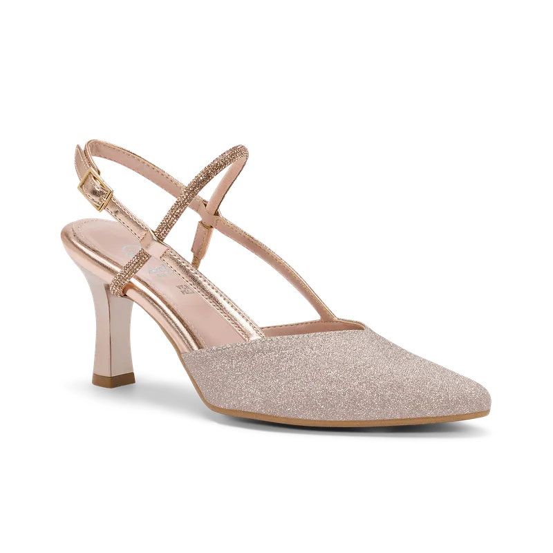 Calendula, slingback da cerimonia in glitter rosa gold, fatta a mano a Trani