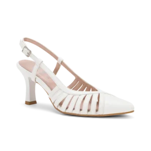 Clara Bianco, slingback da sposa in ecopelle liscia bianco, fatta a mano a Trani