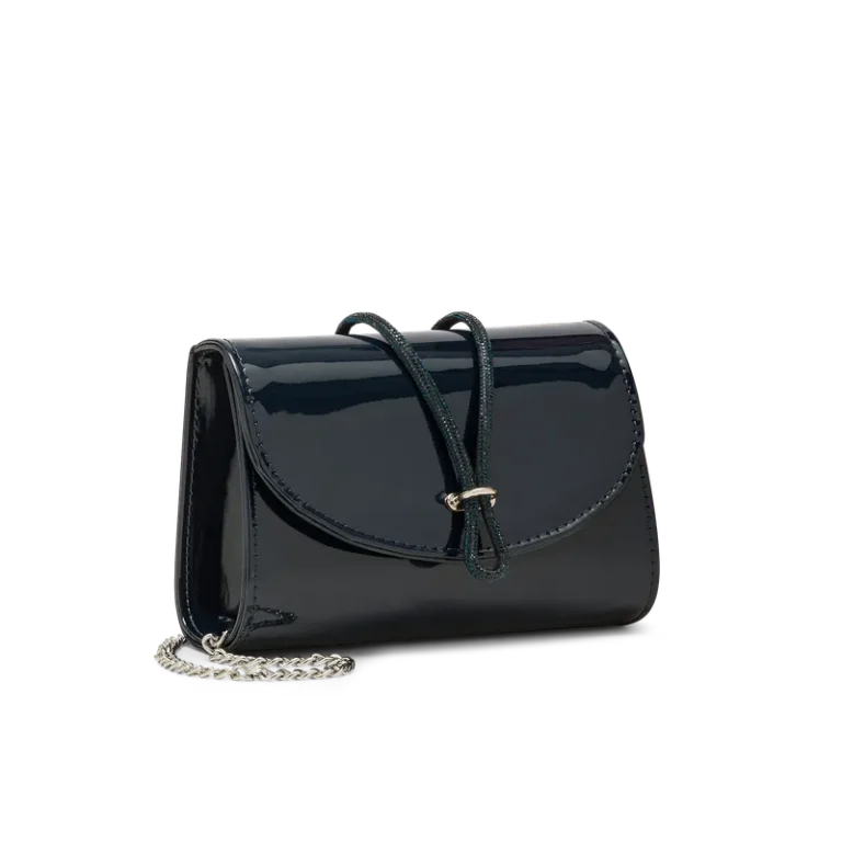 Corolla Blu Notte, pochette in vernice blu notte, fatta a mano a Trani