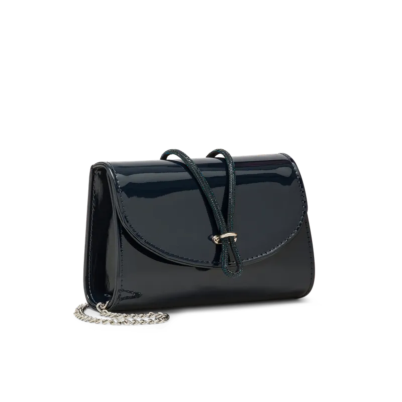 Corolla Blu Notte, pochette in vernice blu notte, fatta a mano a Trani