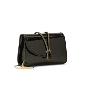Corolla Nero, pochette in vernice nero, fatta a mano a Trani