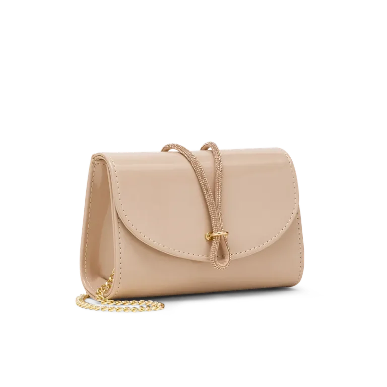Corolla Nude Vernice, pochette in vernice nude, fatta a mano a Trani
