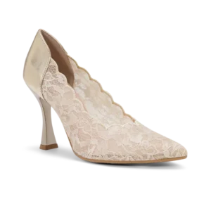 Diamante, décolleté da sposa in pizzo platino, fatta a mano a Trani
