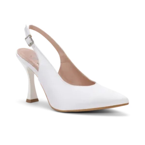 Etherea Sposa, slingback da sposa in raso bianco, fatta a mano a Trani