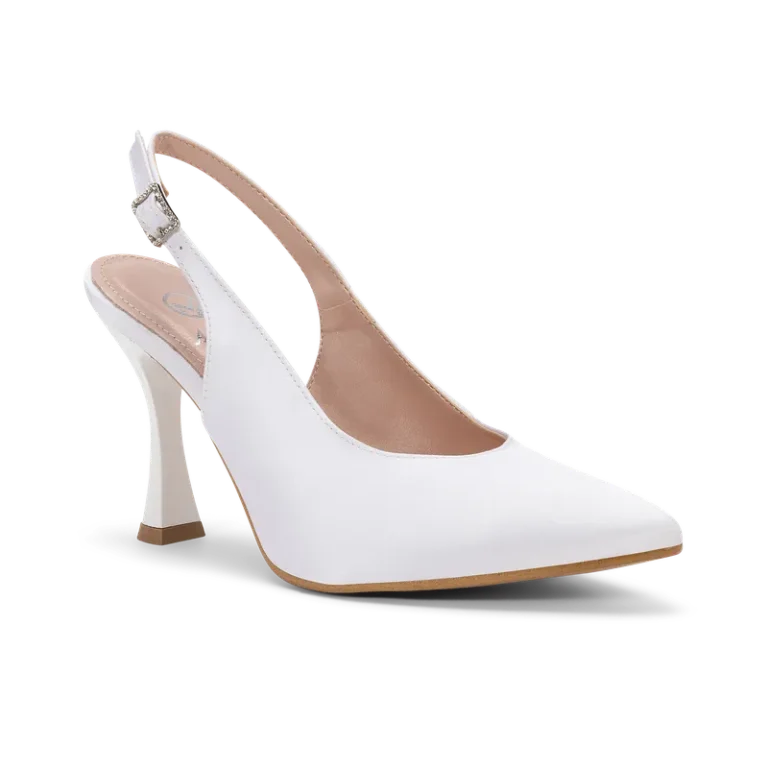 Etherea Sposa, slingback da sposa in raso bianco, fatta a mano a Trani