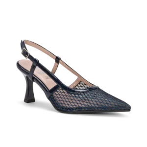 Fiordalisa Blu Notte, slingback da cerimonia in rete/tulle blu notte, fatta a mano a Trani