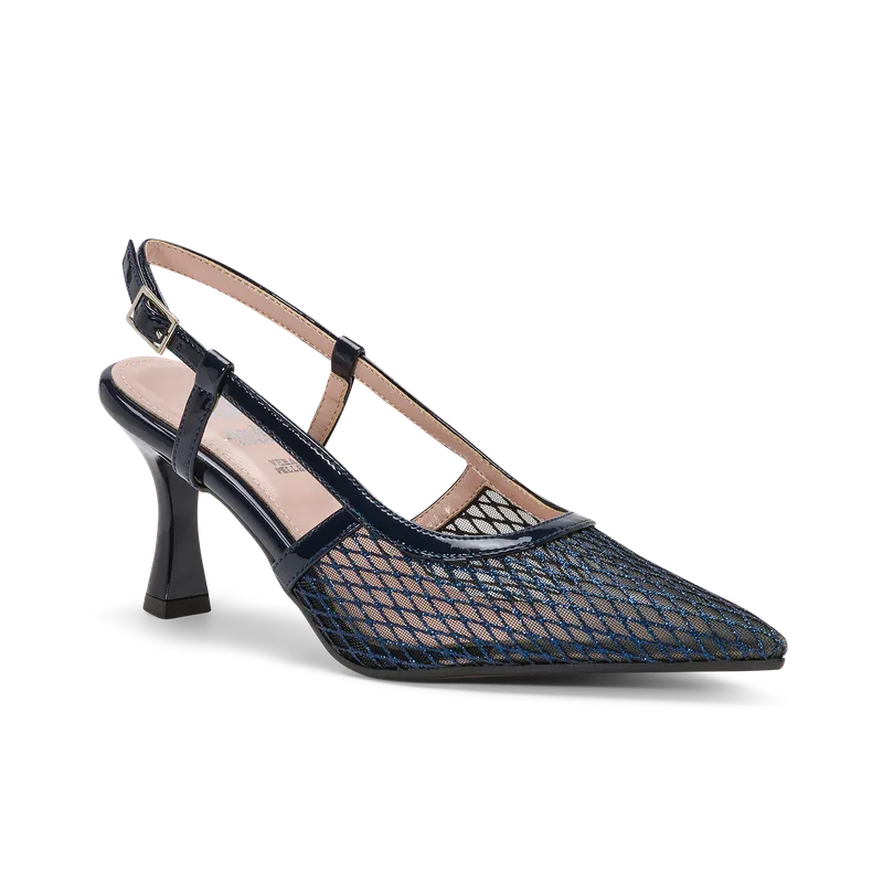 Fiordalisa Blu Notte, slingback da cerimonia in rete/tulle blu notte, fatta a mano a Trani