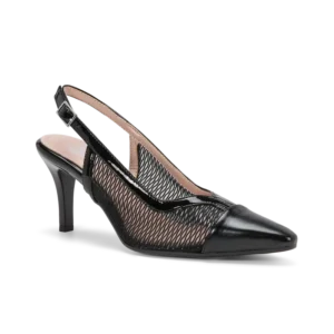 Fiordalisa Nero, slingback da cerimonia in ecopelle liscia nero, fatta a mano a Trani