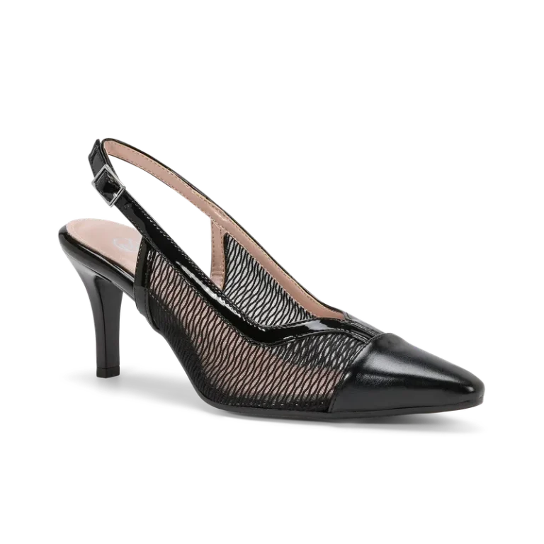 Fiordalisa Nero, slingback da cerimonia in ecopelle liscia nero, fatta a mano a Trani