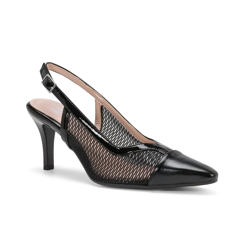 Fiordalisa Nero, slingback da cerimonia in ecopelle liscia nero, fatta a mano a Trani