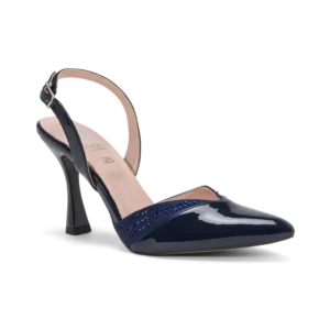 Gelsomina, slingback da cerimonia in vernice blu notte, fatta a mano a Trani