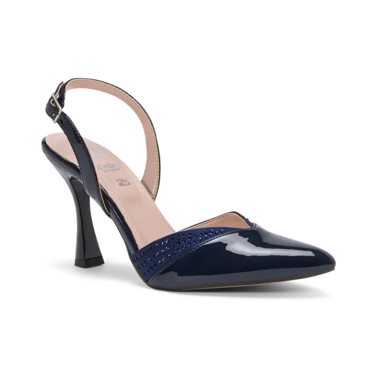 Gelsomina, slingback da cerimonia in vernice blu notte, fatta a mano a Trani