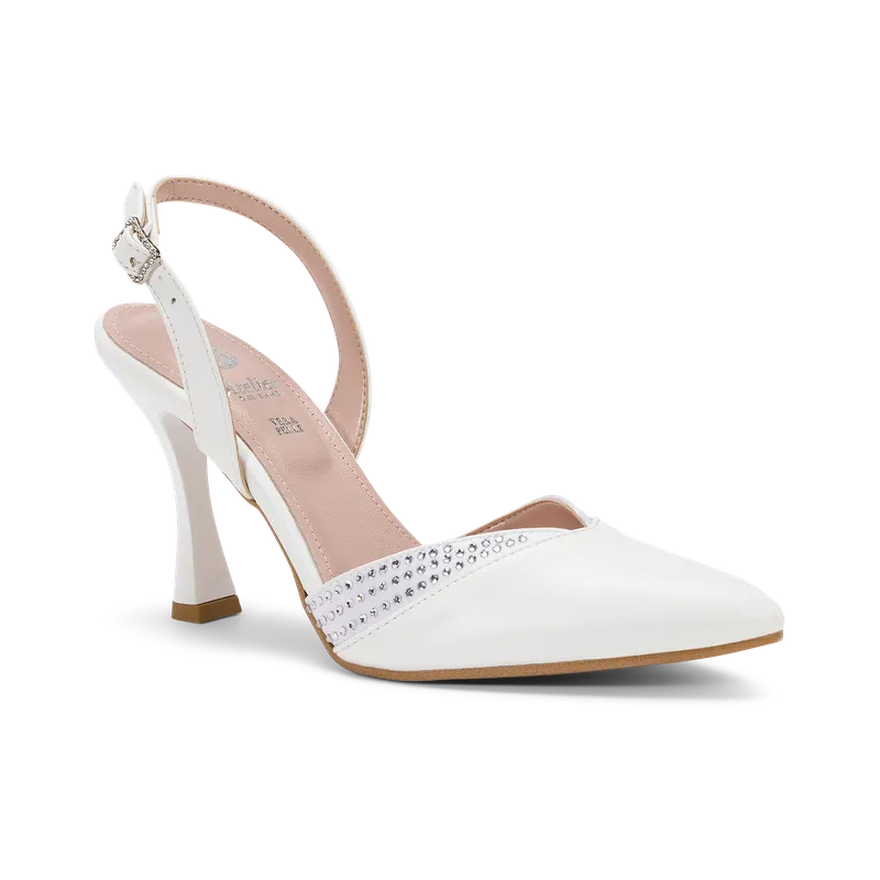 Gelsomina Sposa, slingback da sposa in ecopelle liscia bianco, fatta a mano a Trani