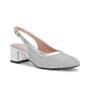 Gerbera, slingback da cerimonia in laminato argento, fatta a mano a Trani