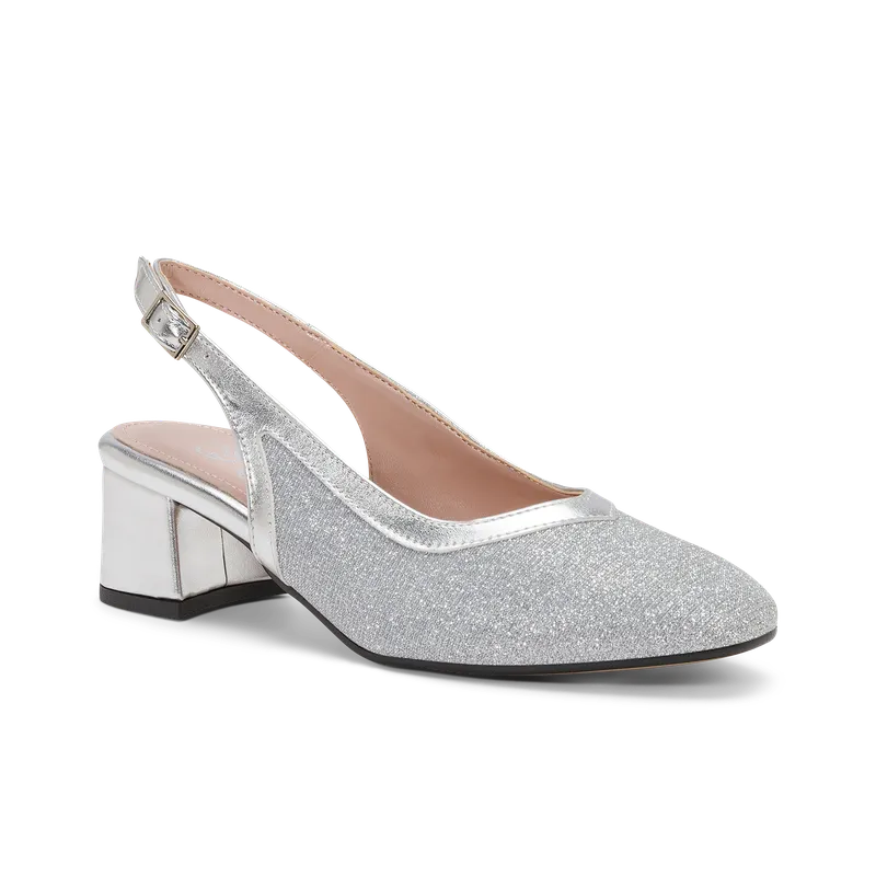 Gerbera, slingback de cérémonie en cuir métallisé argent, faite main à Trani