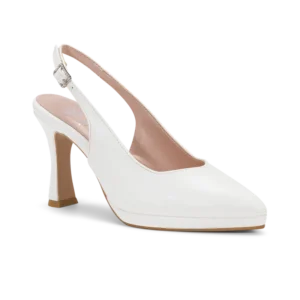 Ginevra Sposa, slingback da sposa in ecopelle liscia bianco, fatta a mano a Trani