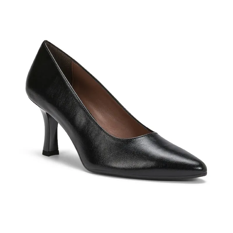Escarpin Grazia in vera pelle noir à bout fin et talon de 6,5 cm, faite main à Trani