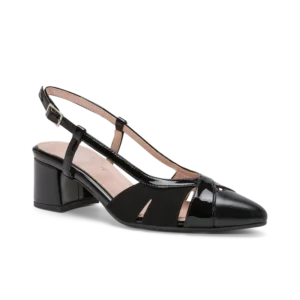 Ixia Nero, slingback da cerimonia in vernice nero, fatta a mano a Trani