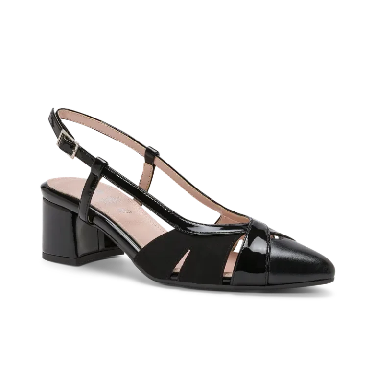 Ixia Nero, slingback da cerimonia in vernice nero, fatta a mano a Trani