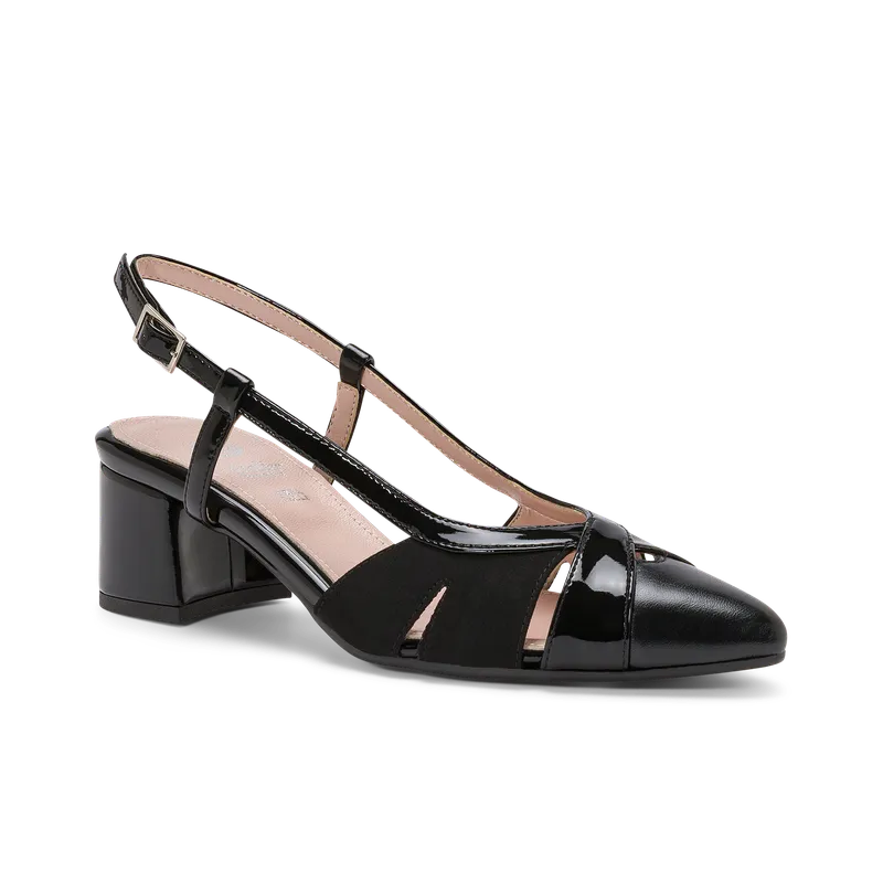 Ixia Nero, slingback da cerimonia in vernice nero, fatta a mano a Trani