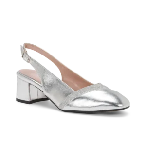 Lavanda, slingback da cerimonia in laminato argento, fatta a mano a Trani
