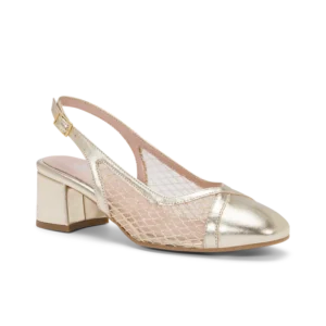 Lobelia, slingback da cerimonia in rete/tulle platino, fatta a mano a Trani