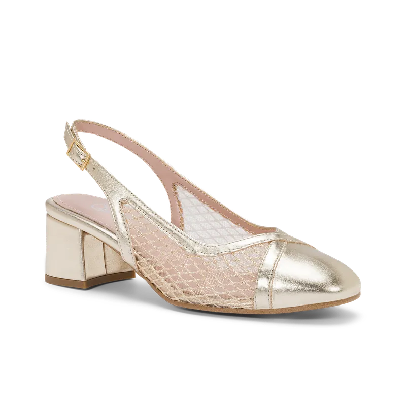 Lobelia, slingback de cérémonie en résille / tulle platine, faite main à Trani