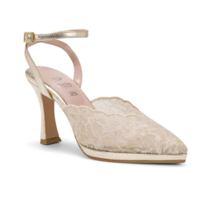 Neve Platino, slingback da cerimonia in pizzo platino, fatta a mano a Trani