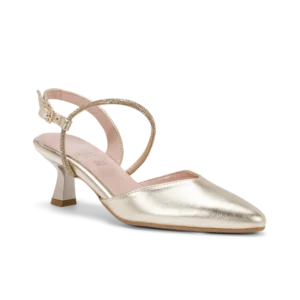 Rubina, slingback da cerimonia in ecopelle liscia platino, fatta a mano a Trani