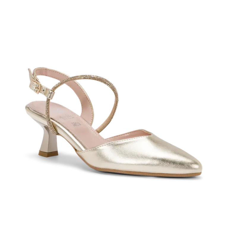 Rubina, slingback da cerimonia in ecopelle liscia platino, fatta a mano a Trani