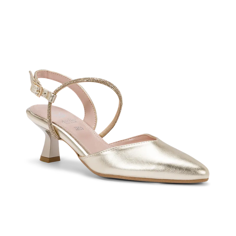 Rubina, slingback da cerimonia in ecopelle liscia platino, fatta a mano a Trani