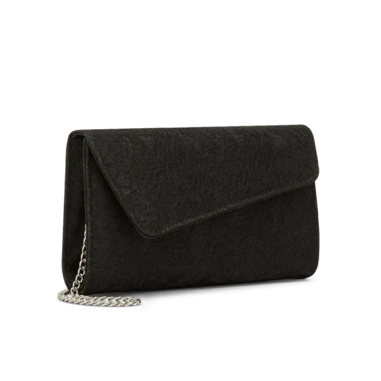 Trina Nero, pochette in pizzo nero, fatta a mano a Trani
