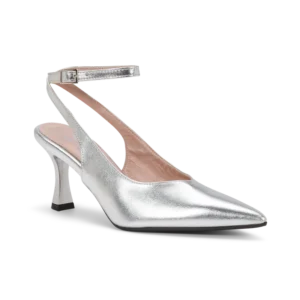 Vaniglia, slingback da cerimonia in laminato argento, fatta a mano a Trani