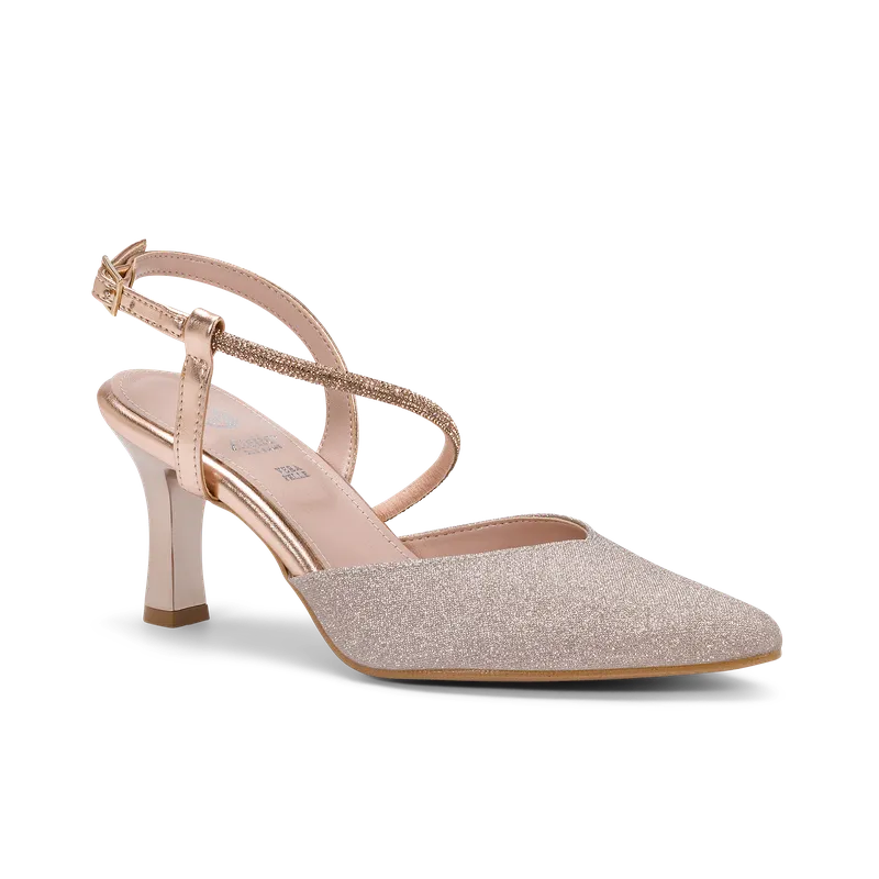 Vela Glitter, slingback de cérémonie pailletée or rose, faite main à Trani