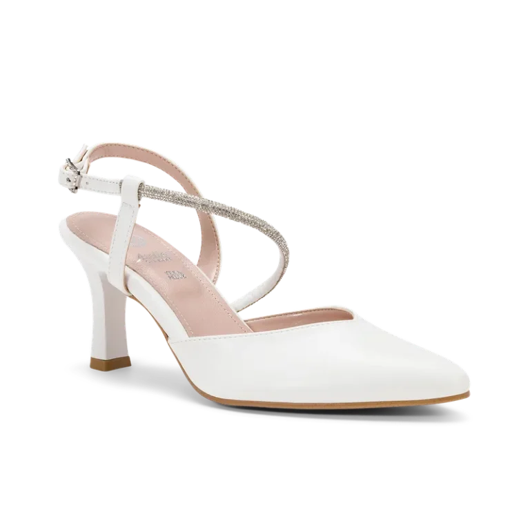 Vela Sposa, slingback da sposa in ecopelle liscia bianco, fatta a mano a Trani