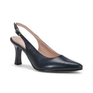 Vinca in vera pelle, slingback da cerimonia in vera pelle blu notte, fatta a mano a Trani